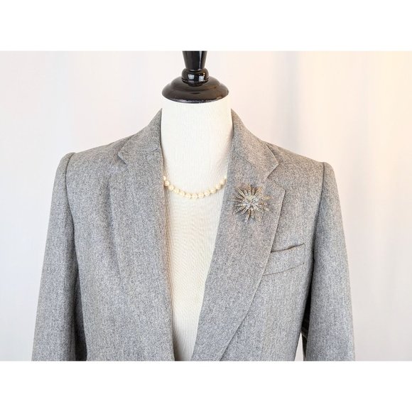 Women's Gray Wool Fitted Blazer Jacket Sz M Vintage 1980s Ladies Grey Wool Coat - Picture 5 of 10